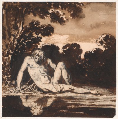 Hyachinthos, Apollons jongeling, Narcissus, rustend bij de beek door Nicolai Abildgaard