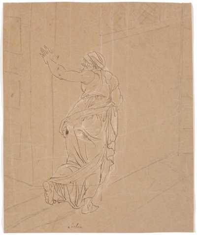 De vroedvrouw. Studie voor het meisje van Andros. [De vroedvrouw verlaat het huis van het Andros-meisje] door Nicolai Abildgaard
