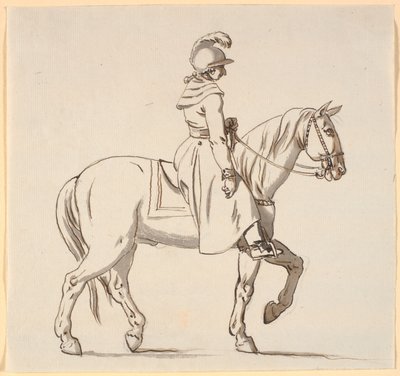 Karikatuur van een ruiter (met betrekking tot standbeeld van Christian V?) door Nicolai Abildgaard