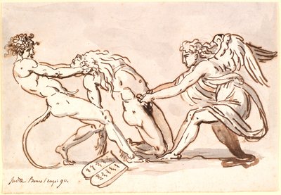 Aartsengel Michaël die strijdt met de duivel over het lichaam van Mozes door Nicolai Abildgaard