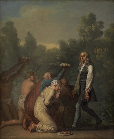 Niels Klim ontvangt de eer van de Quamites door Nicolai Abildgaard