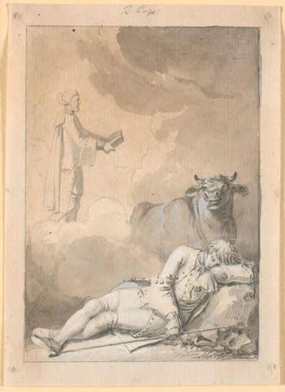 Niels Klim hoort in een droom de koster in de kerk van Fane door Nicolai Abildgaard