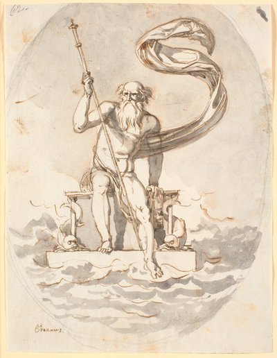 Oceanus op zijn troon in de zee door Nicolai Abildgaard