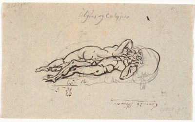 Odysseus en Kalypso, naakt liggend op een bed door Nicolai Abildgaard