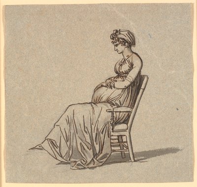 Portret van de tweede vrouw van de kunstenaar, zittend in een leunstoel, zwanger door Nicolai Abildgaard