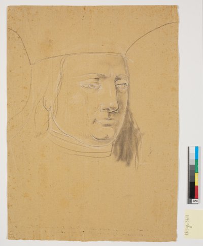 Studie van het hoofd van Christian I op Christian I verheft Holstein tot Hertogdom door Nicolai Abildgaard