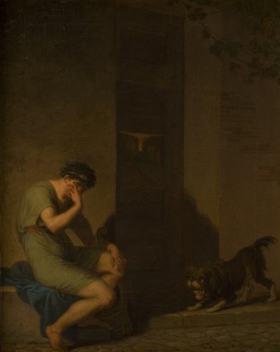 Tibullus Treurend voor de Deur van zijn Geliefde door Nicolai Abildgaard