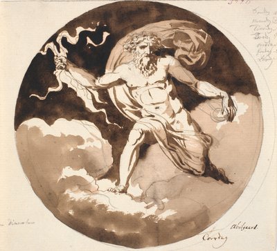 Donderdag. Jupiter met de bliksem in zijn rechterhand door Nicolai Abildgaard