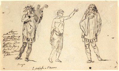 Drie mannenfiguren. De linker lijkt op de Braga-figuur op het vorige blad door Nicolai Abildgaard