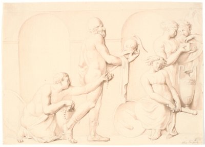 Odysseus ontdekt Achilles tussen de dochters van Lycomedes door Nicolai Abildgaard