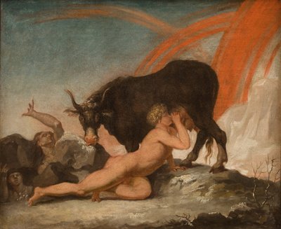 Ymir die de Koe Audhumla zoogt door Nicolai Abildgaard