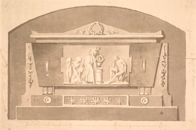 Schets voor sarcofaag met reliëf voor het Gandil grafmonument op Assistens begraafplaats door Nicolai Dajon
