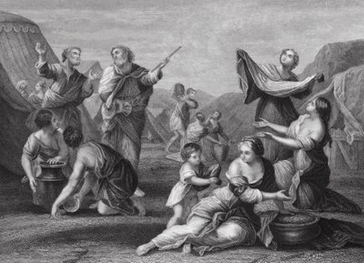 De val van manna, Exodus, Hoofdstuk 16, verzen 14, 24 door Nicolas (after) Poussin