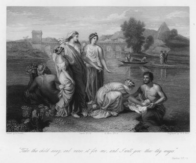 Het vinden van Mozes, Exodus II, 9 (gravure) door Nicolas (after) Poussin