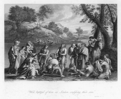 Het kantoor van Johannes de Doper, Mattheüs III, 6 (gravure) door Nicolas (after) Poussin
