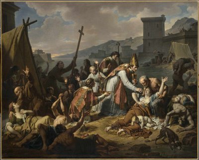 De toewijding van Monseigneur de Belsunce tijdens de pest van Marseille, 1720, voor 1819 door Nicolas André Monsiaux