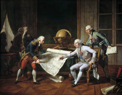 Louis XVI geeft instructies aan Jean-Francois Galaup, Graaf van La Perouse door Nicolas Andre Monsiau