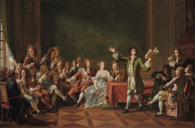 Molière leest Tartuffe bij Ninon de Lenclos thuis door Nicolas Andre Monsiau