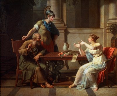Socrates en Alcibiades bij Aspasia door Nicolas Andre Monsiau