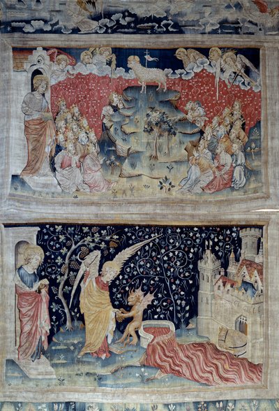 Wandtapijt van de Openbaring (1373-1383), nr. 47: het Lam op de berg Zion door Nicolas Bataille