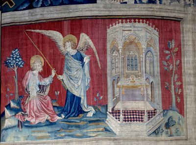 De Apocalyps (1373-1383), nr. 27: Sint Jan en de Engel. Wandtapijt door Nicolas Bataille door Nicolas Bataille