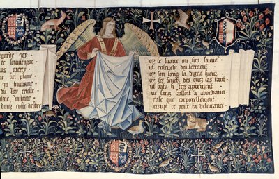 Hanging of the Revelation (1373-1383), engelen dragen instrumenten van de Passie. Wandtapijt door Nicolas Bataille (1330-1405) door Nicolas Bataille