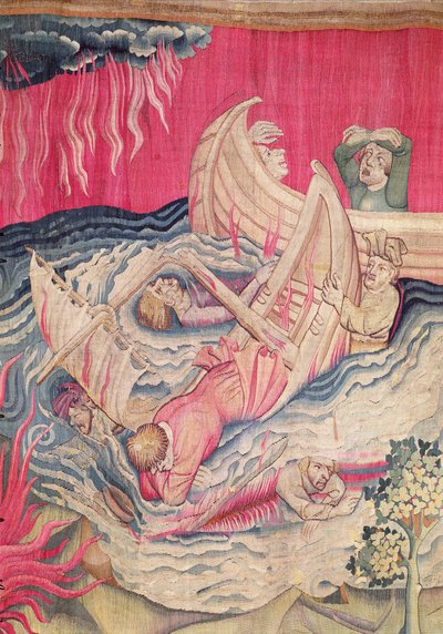De tweede trompet en het schipbreuk, detail van de zinkende schepen door Nicolas Bataille