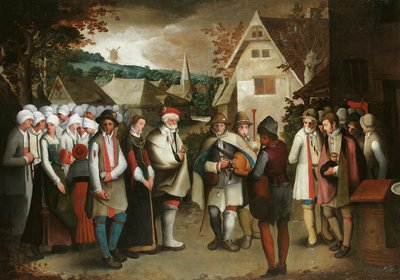 Een huwelijksprocessie door een stad door Nicolas Baullery
