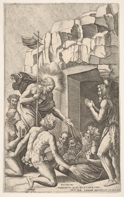 Christus in het voorgeborchte, naar Raphael, 1541 door Nicolas Beatrizet