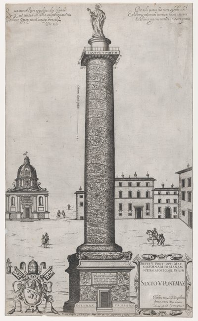 Speculum Romanae Magnificentiae: Zuil van Trajanus, 1589 door Nicolas Beatrizet.