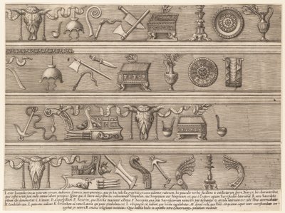 Speculum Romanae Magnificentiae: Offerinstrumenten Gebaseerd op Oude Reliëfs, ca. 1550-75 door Nicolas Beatrizet.