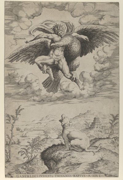 De Ontvoering van Ganymedes door Jupiter in de Gedaante van een Adelaar die hem naar de Hemel Draagt door Nicolas Beatrizet