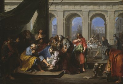 Christus wast de voeten van zijn discipelen door Nicolas Bertin