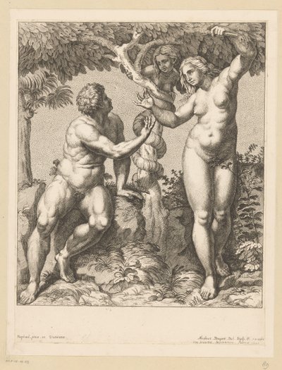 Adam en Eva verleid door de slang door Nicolas Bocquet
