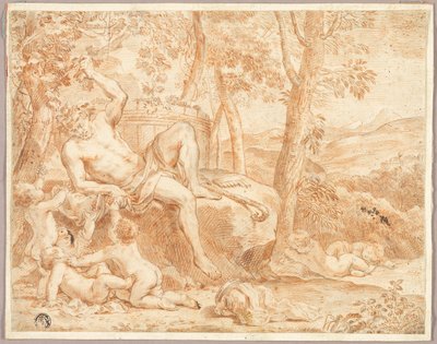 Bacchus en putti in schaduwrijke bos door Nicolas Chaperon