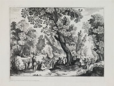 Een Bosrijk Landschap met de Preek van St. Johannes de Doper door Nicolas Cochin
