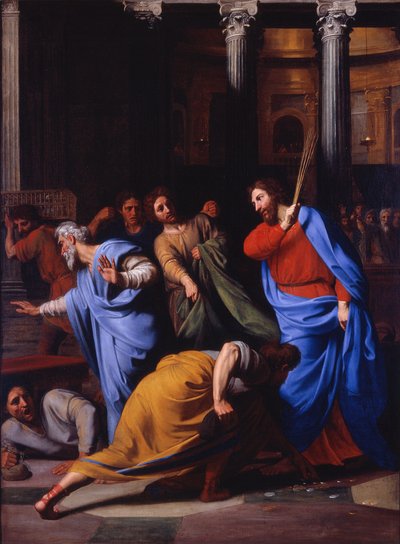 Christus verdrijft de geldwisselaars uit de tempel door Nicolas Colombel