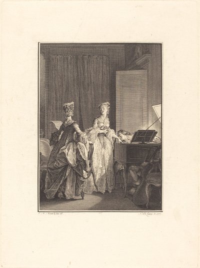 Hij drukte een kus op deze hand die ik op mijn hart voelde door Nicolas Delaunay after Jean Michel Moreau