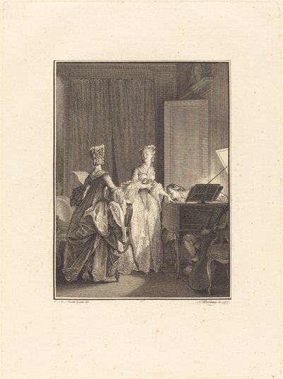 Hij drukte een kus op deze hand die ik in mijn hart voelde door Nicolas Delaunay after Jean Michel Moreau