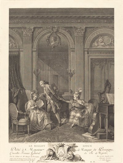 Het liefdesbriefje door Nicolas Delaunay after Nicolas Lavreince