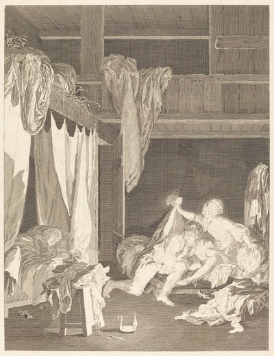De Wachter in Gebreke door Nicolas Delaunay after Pierre Antoine Baudouin