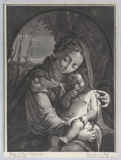Maagd met het slapende Christus Kind, 1708 door Nicolas Etienne Edelinck