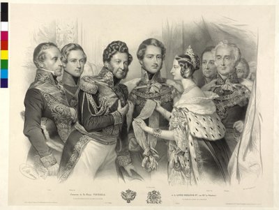 Koningin Victoria van Engeland presenteert koning Louis Philipp van Frankrijk de Orde van de Kousenband door Nicolas Eustache Maurin