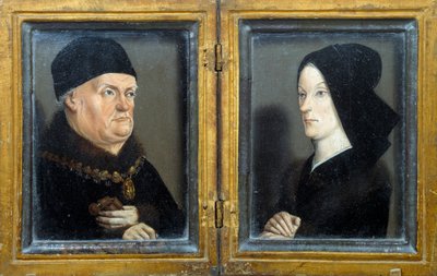 Diptiek van de Matheron: portretten van René, Hertog van Anjou, Graaf van Provence, Koning van Sicilië en Jeruzalem en zijn vrouw Jeanne de Laval door Nicolas Froment