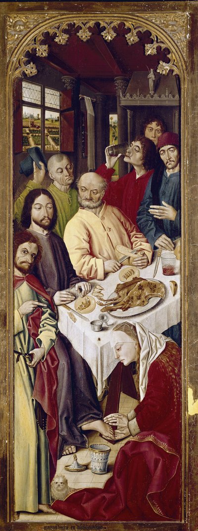 Drieluik: Maria Magdalena wast de voeten van Jezus (rechter paneel) door Nicolas Froment