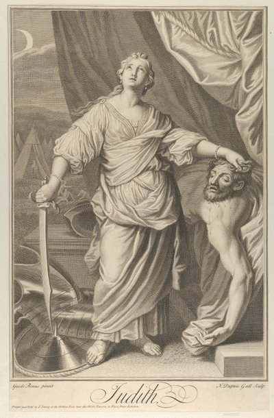 Judith staand en omhoog kijkend, met het hoofd van Holofernes in haar linkerhand door Nicolas Gabriel Dupuis