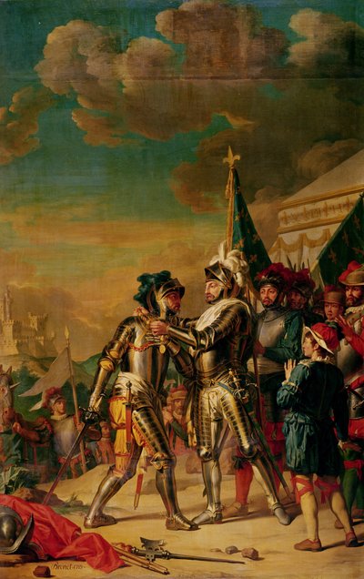 Henri II (1519-59) geeft de ketting van de Orde van Sint-Michel aan Gaspard de Saulx (1509-73) Graaf van Tavannes, na de Slag bij Renty, 13 augustus 1554, 1789 door Nicolas Guy Brenet