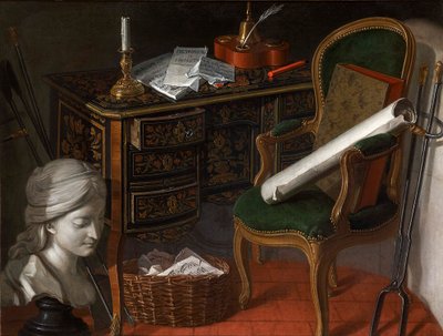 Een van een paar Devants de Cheminée: Een schrijftafel, 1777 door Nicolas Henri Jeaurat de Bertry