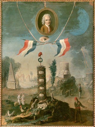 Revolutionaire allegorie: Portret van Jean Jacques Rousseau, Zwitserse filosoof (1712-1778) door Nicolas Henri Jeaurat de Bertry