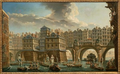 Parijs, schippersjoust tussen Pont Notre-Dame en Pont au Change door Nicolas and Jean Baptiste Raguenet